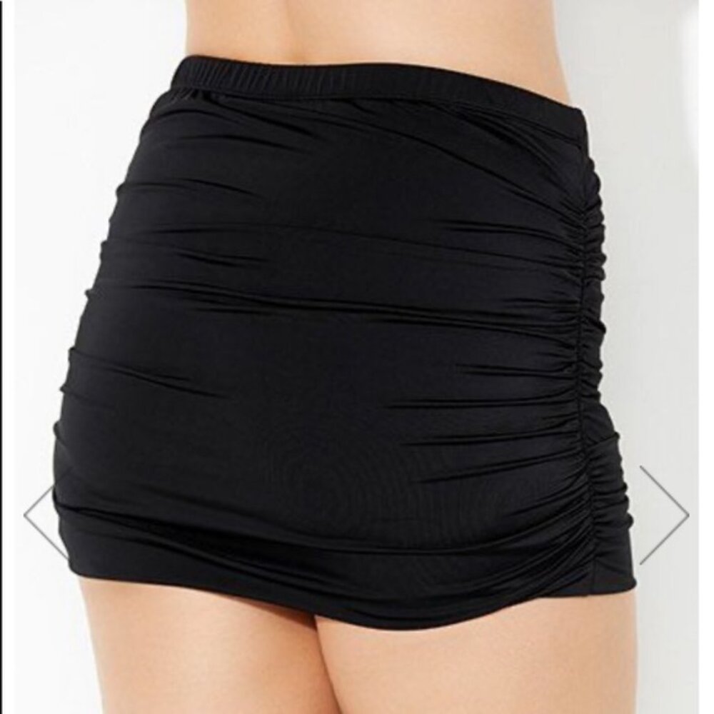 Swimsuits for All 16 Black High Waisted Side Ruched Shirred Swim Skirt - Picture 4 of 11